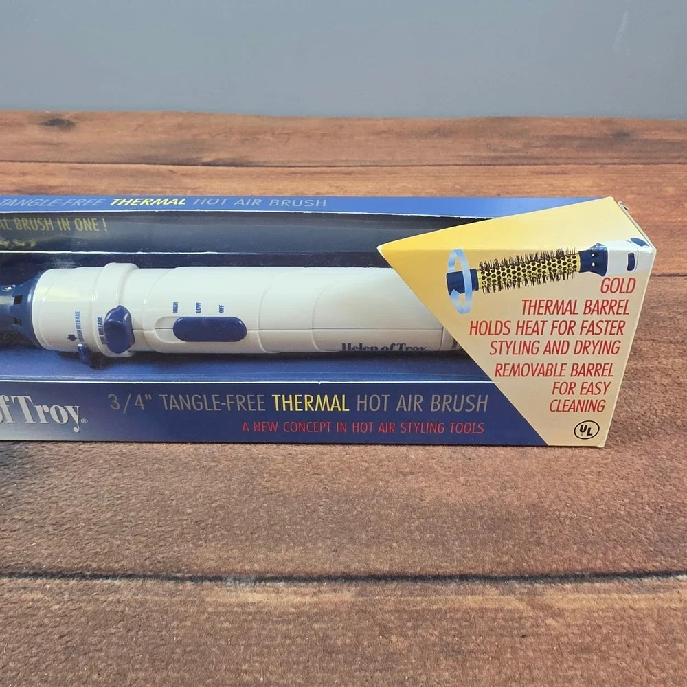 Helen of Troy Hot Air Brush Women 3/4 Inch White Excellent Rotating 1559 Gold